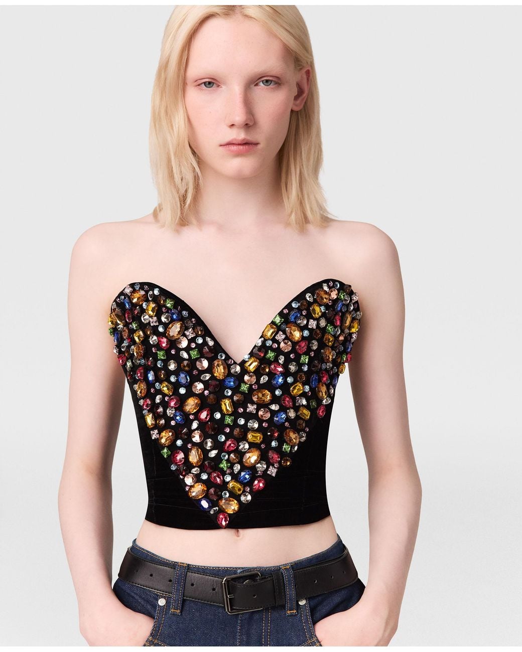 Stella McCartney Black Embellished Heart Bustier Top
