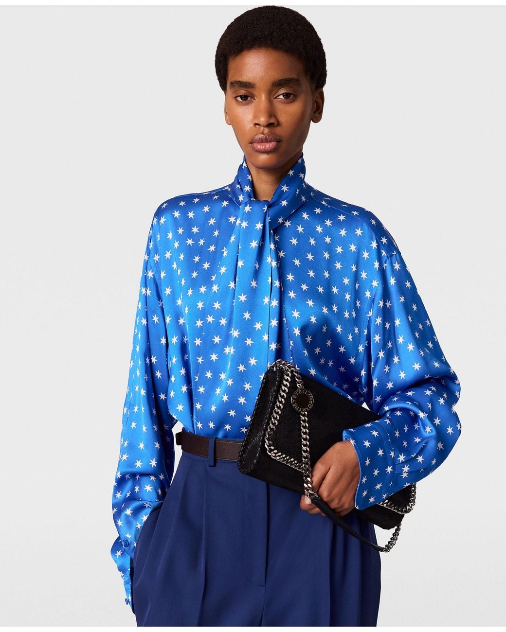 Stella McCartney Blue Star Print Bow-Tie Satin Shirt