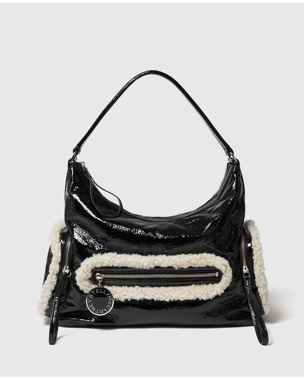 Stella McCartney Black Dartmoor Cracked Patent Shoulder Bag