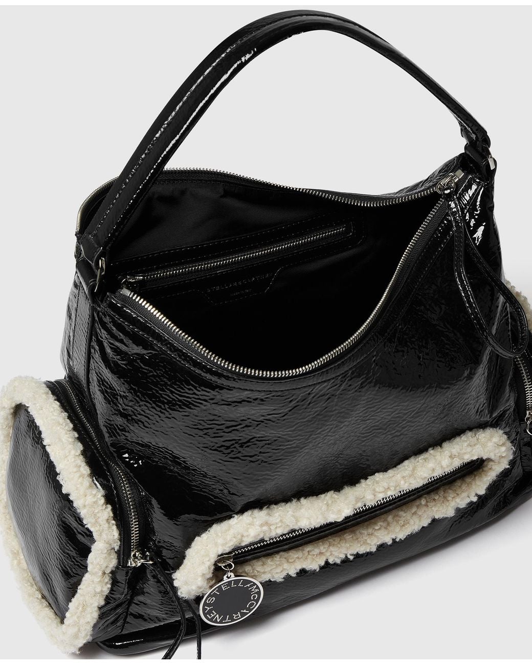 Stella McCartney Black Dartmoor Cracked Patent Shoulder Bag