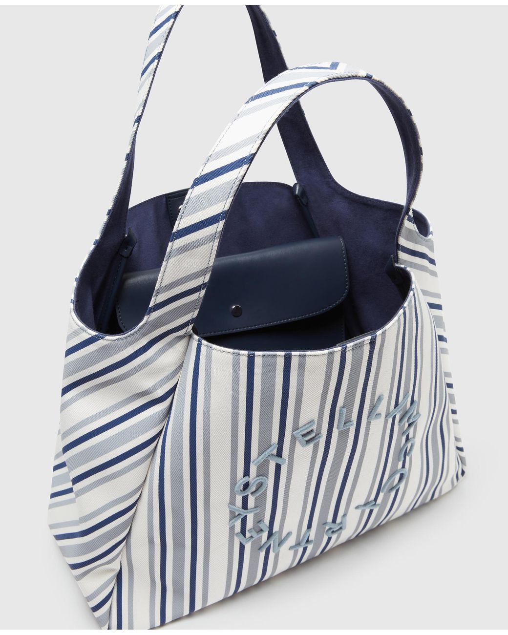 Stella McCartney White Logo Striped Tote Bag