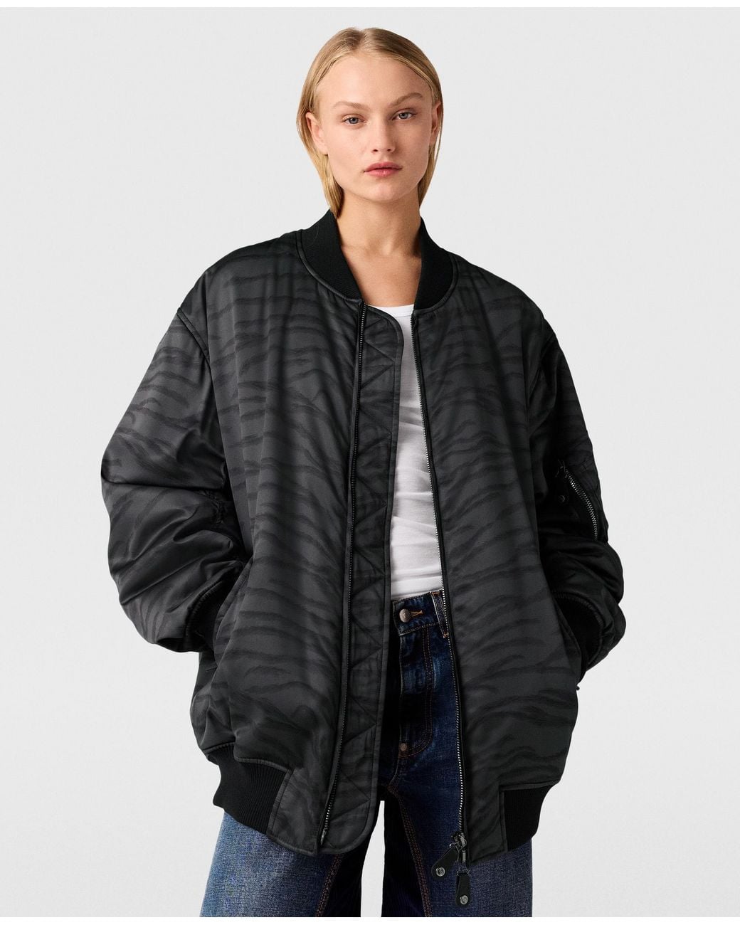 Stella McCartney Black Tiger Print Bomber Jacket