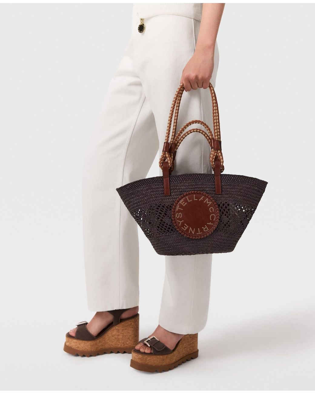 Stella McCartney White Logo Small Rope Basket Bag