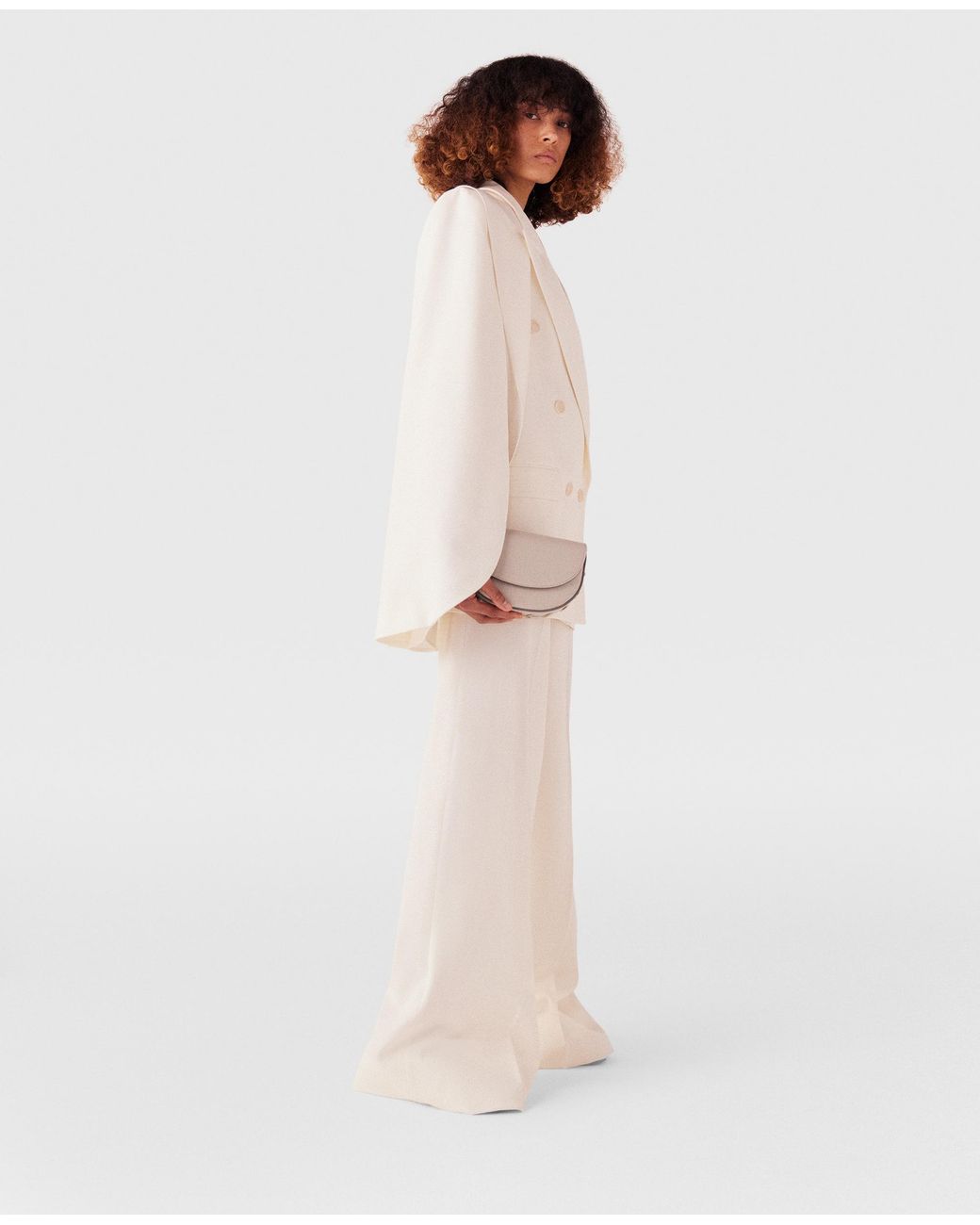 Stella McCartney White High-Rise Wide-Leg Wool Trousers
