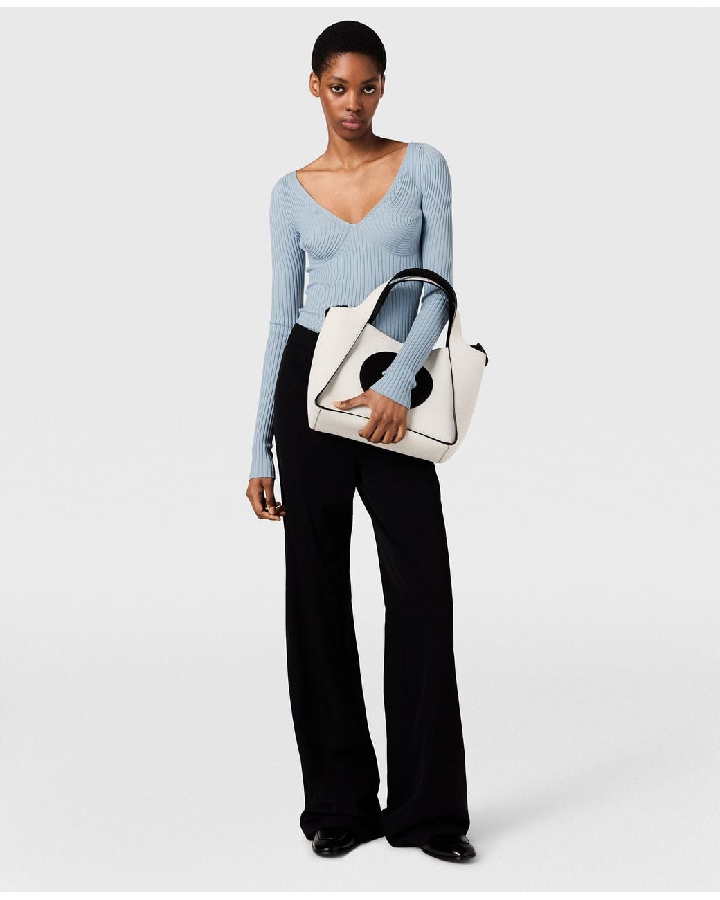 Stella McCartney Blue Textured V-neck Knit Top
