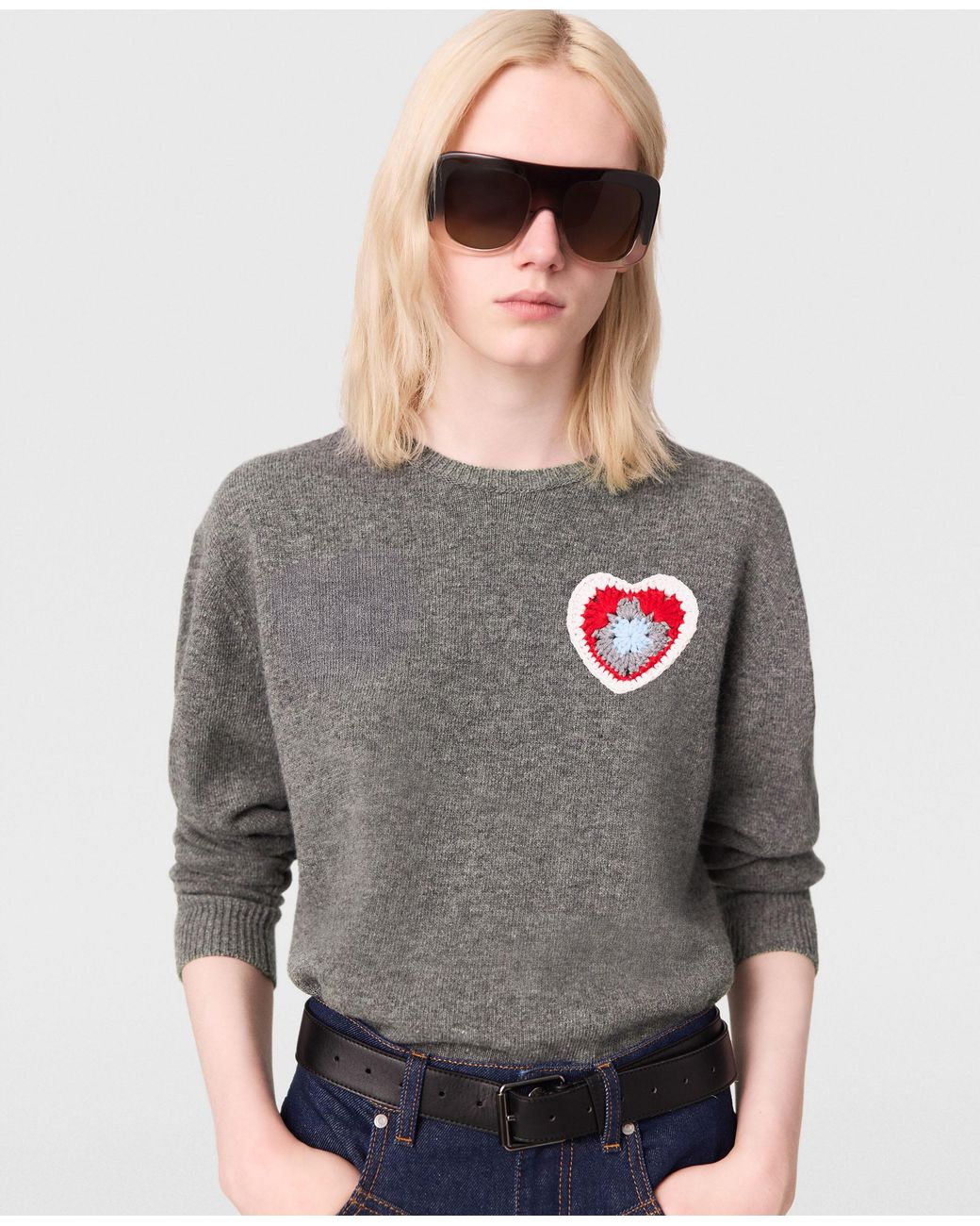 Stella McCartney Gray Crochet Heart Wool Sweater