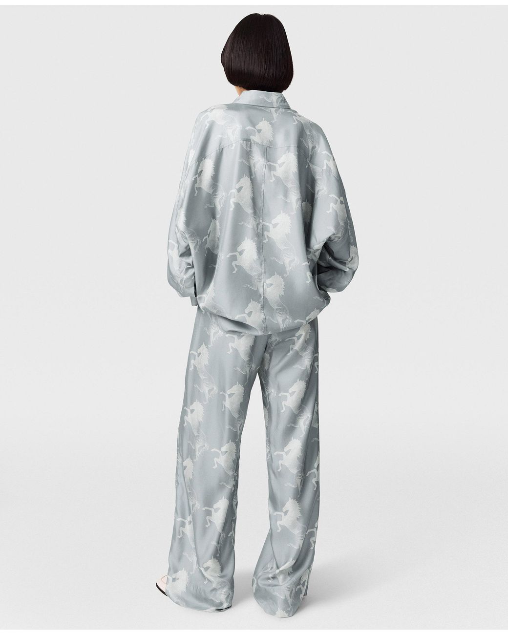 Stella McCartney Multicolor Horse Print Silk Wide-leg Pants