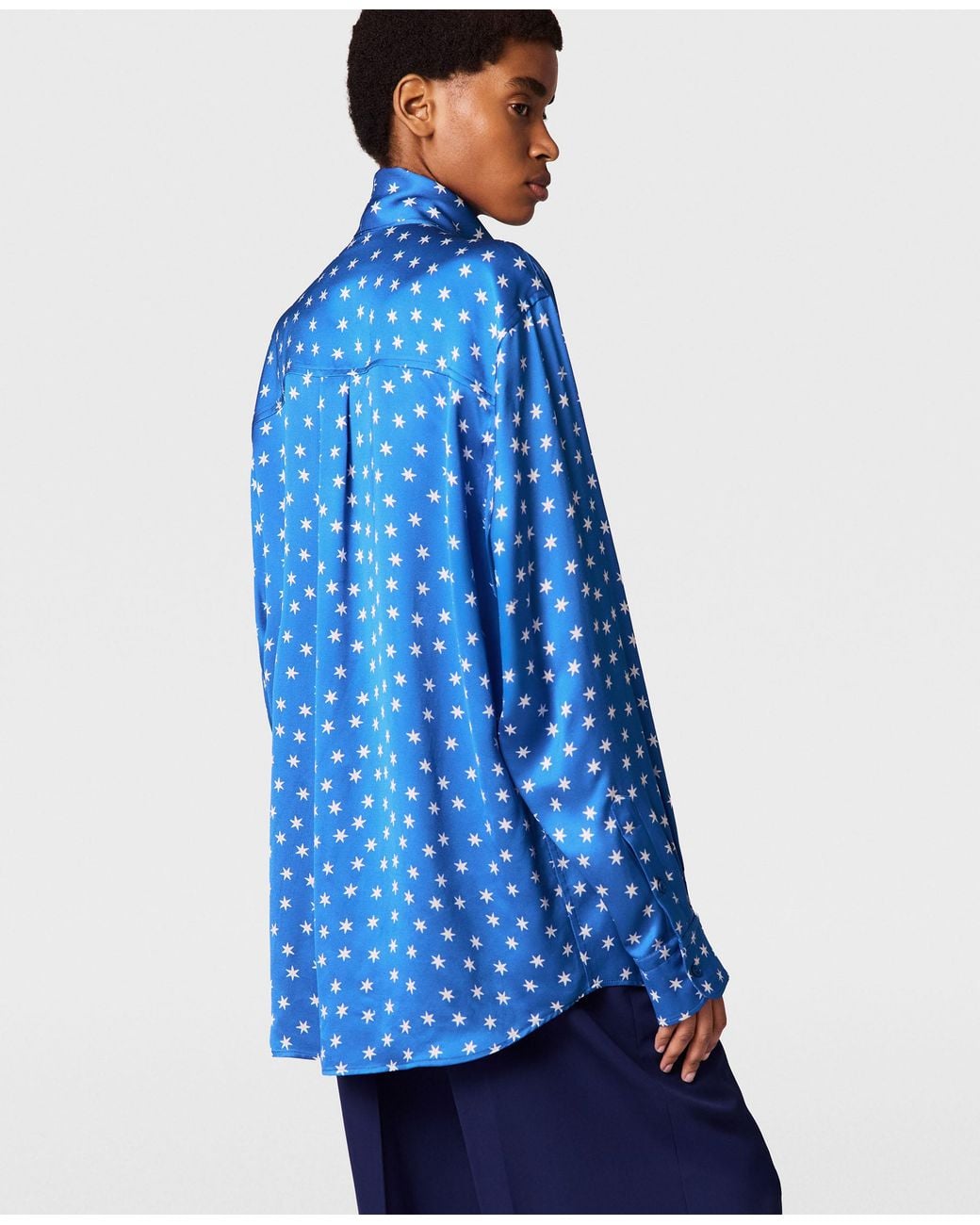 Stella McCartney Blue Star Print Bow-Tie Satin Shirt