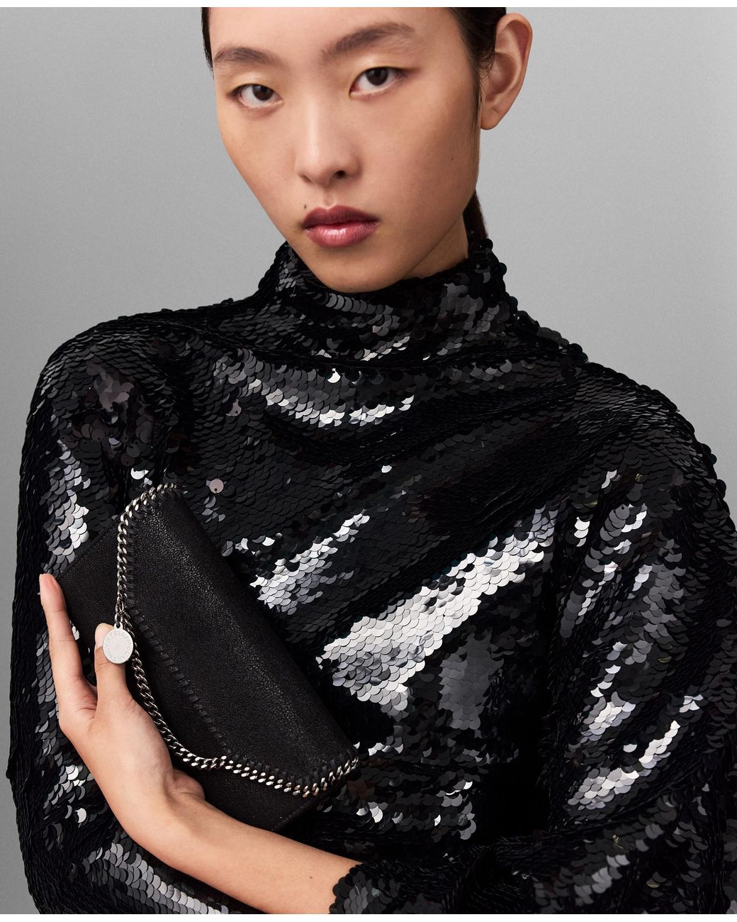 Stella McCartney Black Long-Sleeve Sequin Draped Mini Dress