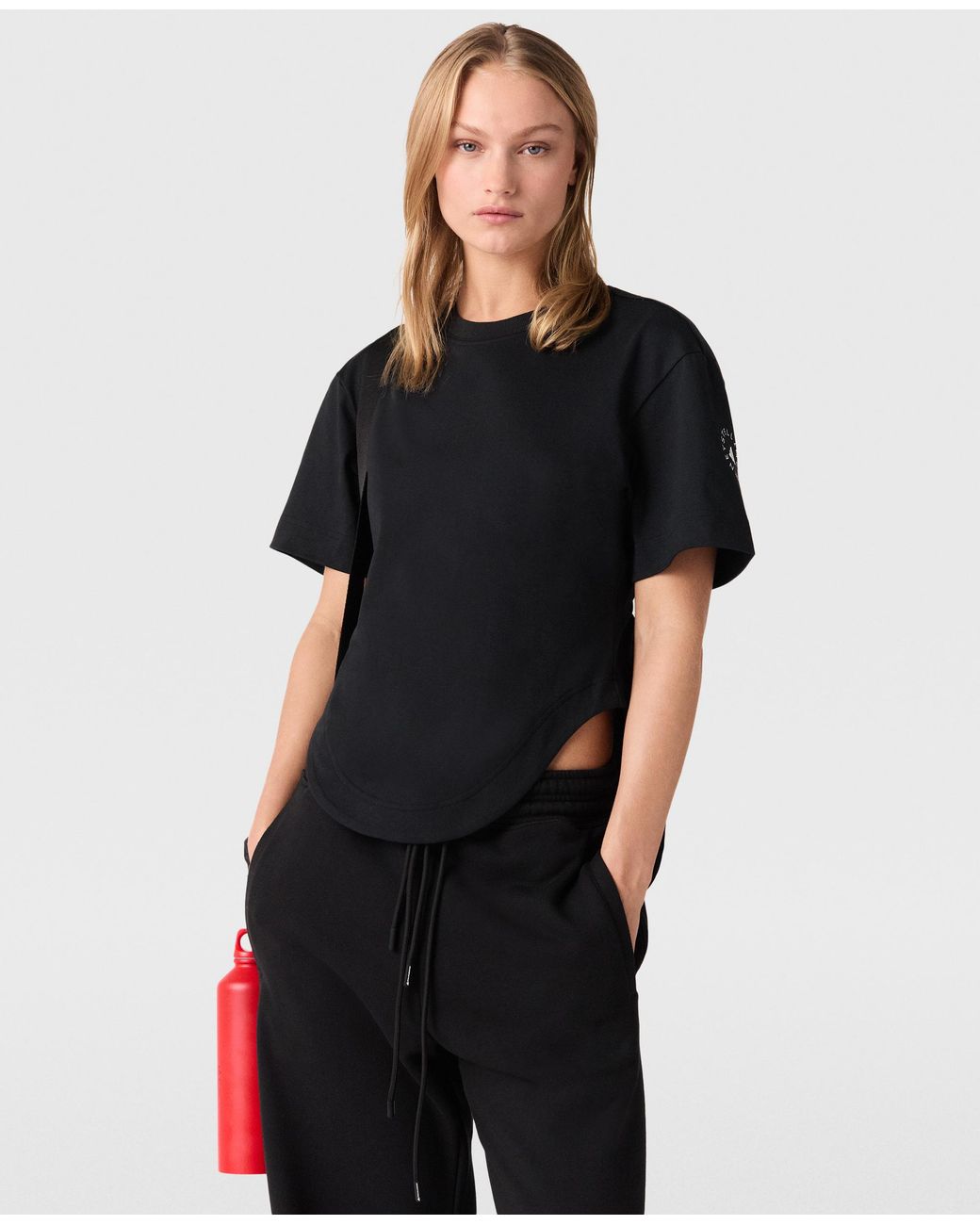 Stella McCartney Black Truelife Sportswear Curved Hem T-Shirt