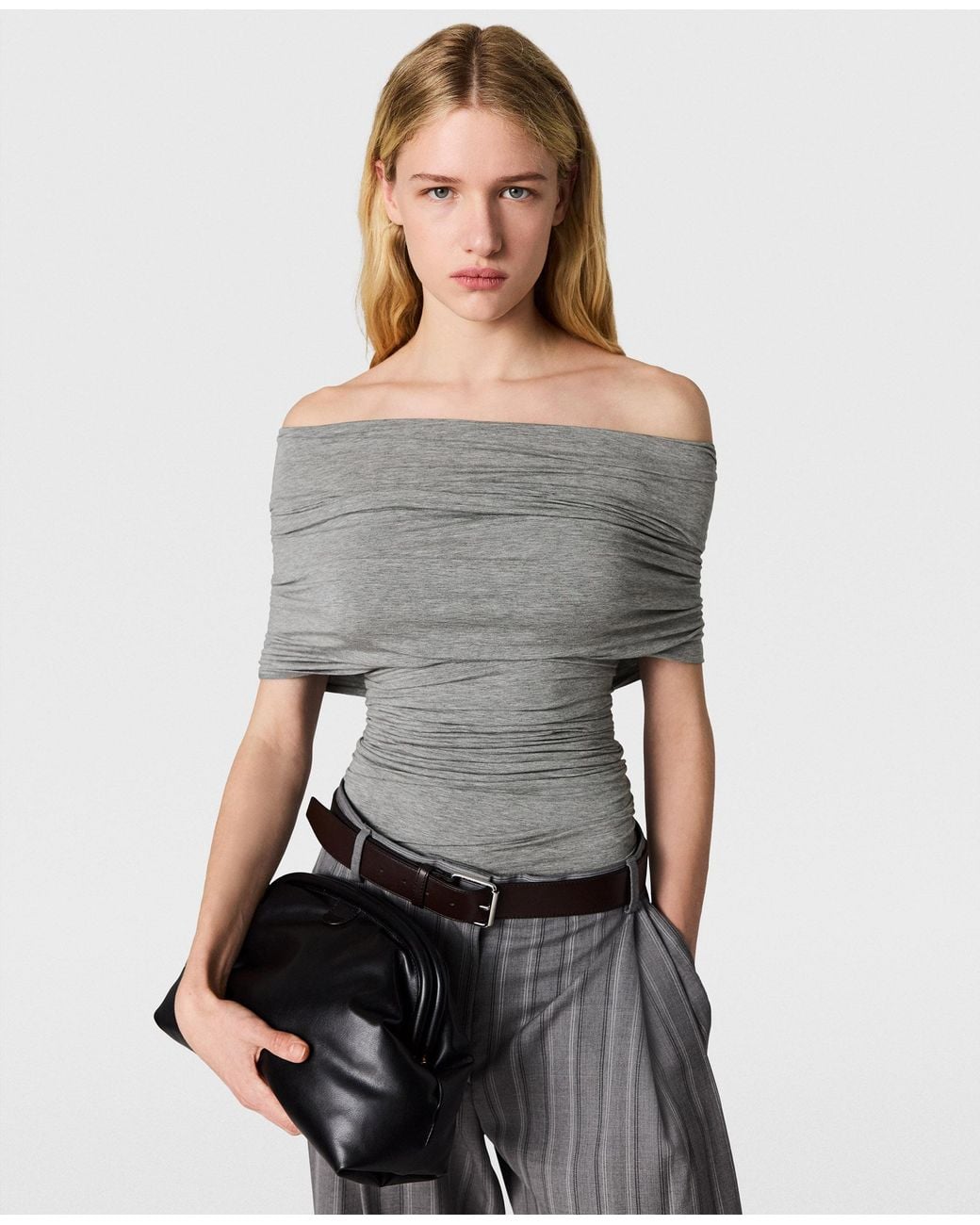 Stella McCartney Gray One Shoulder Twisted Wrap Top