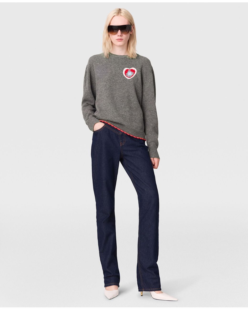 Stella McCartney Gray Crochet Heart Wool Sweater