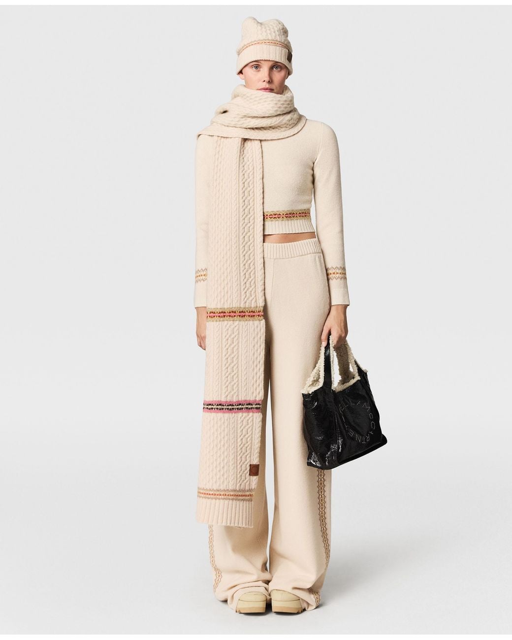 Stella McCartney Natural Fair Isle V-Neck Cropped Sweater
