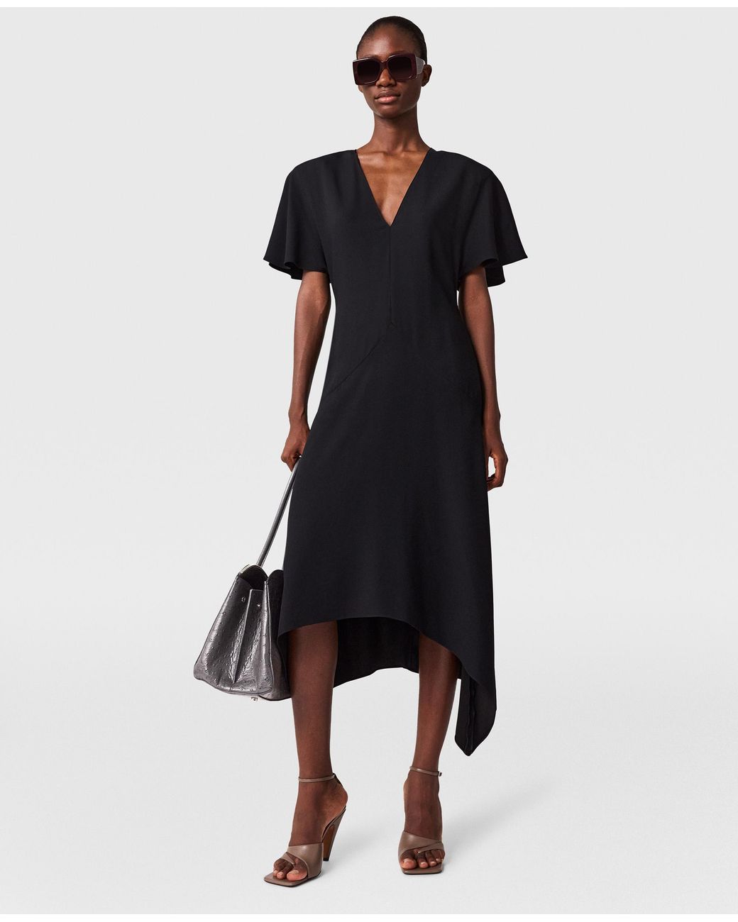 Stella McCartney Black V-Neck Short-Sleeve Satin Midi Dress