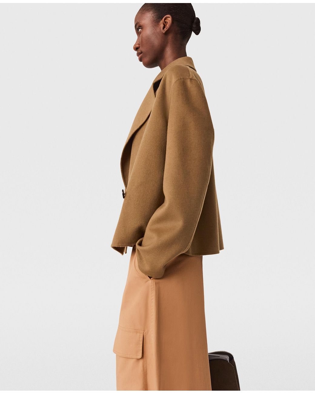 Stella McCartney Brown Double-Breasted Cropped Peacoat Jacket