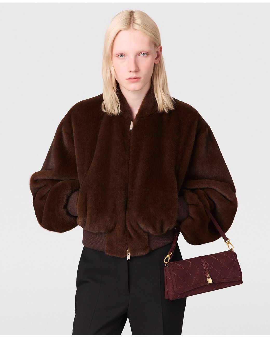 Stella McCartney Brown Plush Mink Bomber Jacket