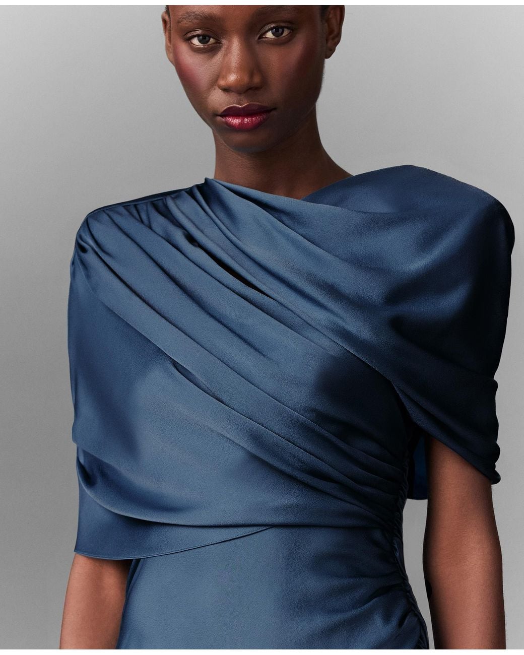 Stella McCartney Blue Satin Wrapped Short-Sleeve Maxi Dress