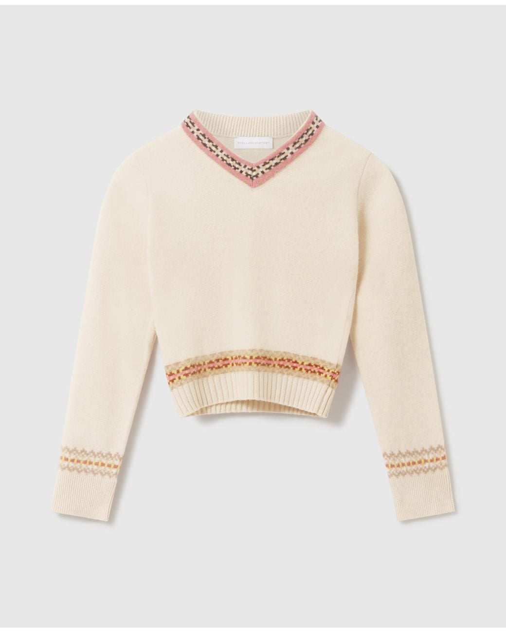 Stella McCartney Natural Fair Isle V-Neck Cropped Sweater
