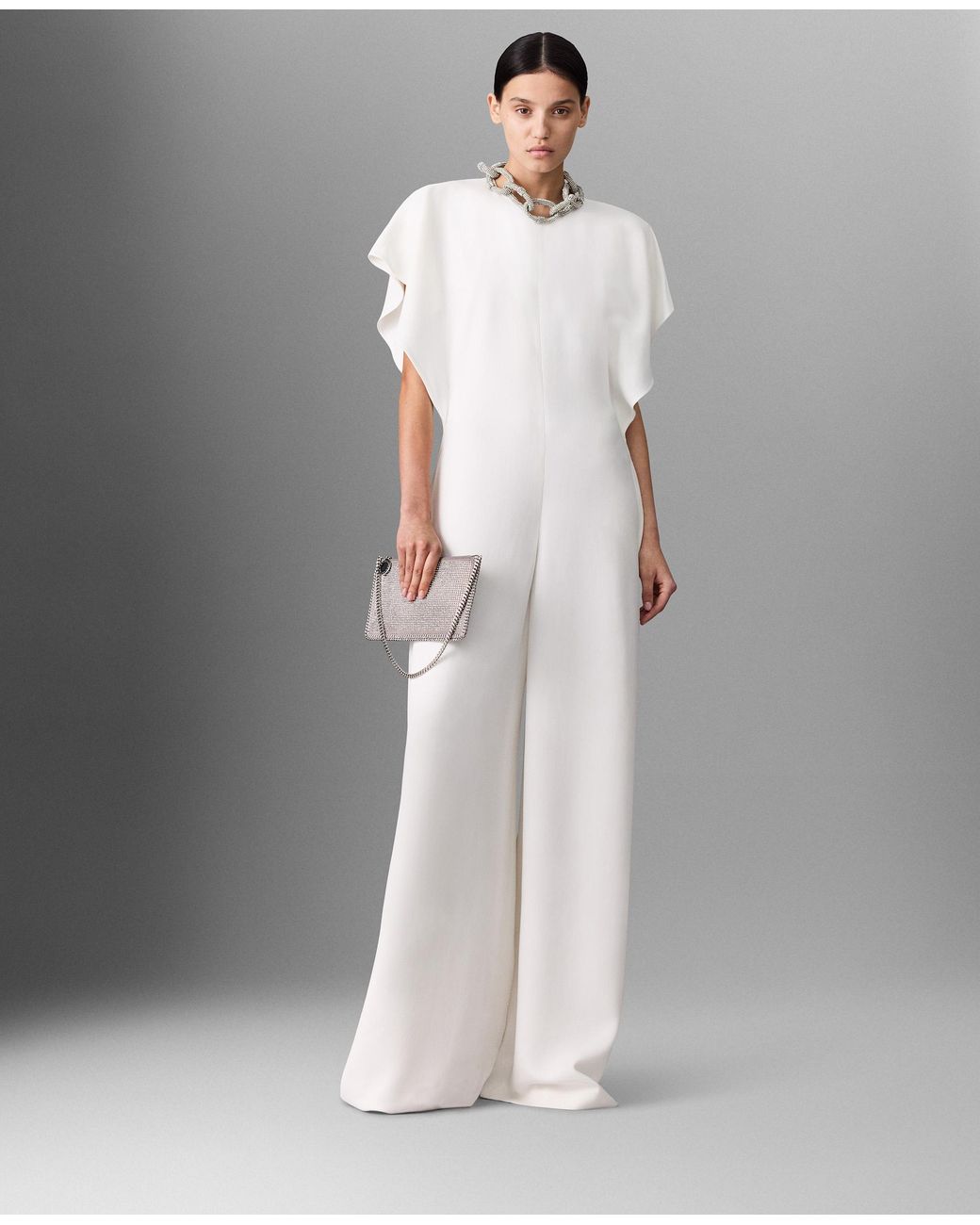 Stella McCartney White Lead-free Crystal Chain Cap-sleeve Jumpsuit
