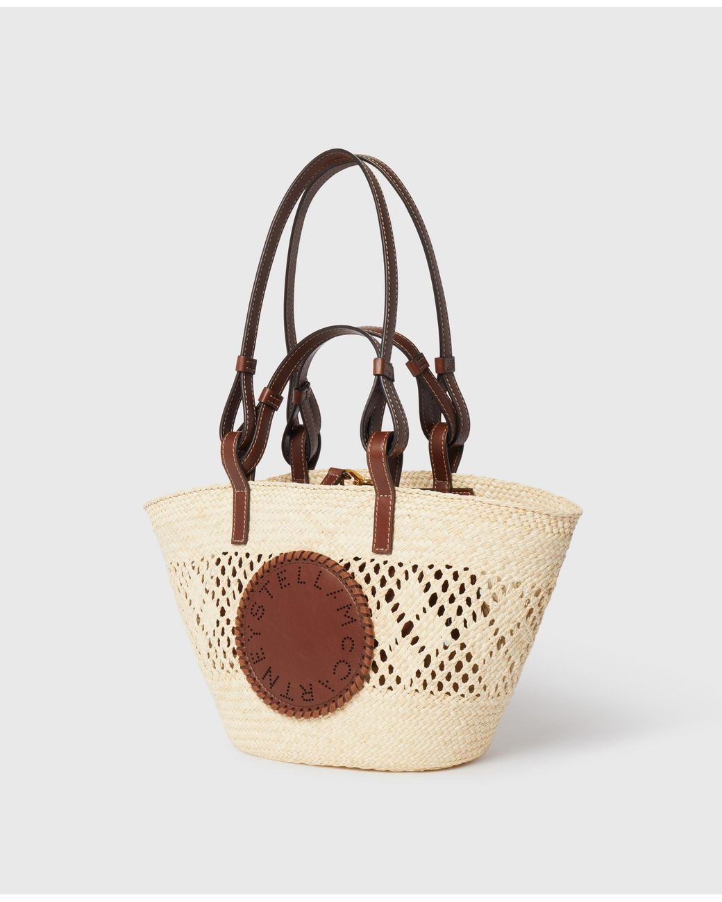 Stella McCartney White Logo Raffia Crochet Medium Tote Bag