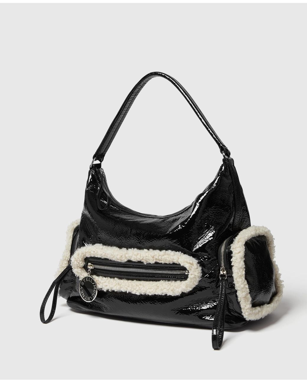 Stella McCartney Black Dartmoor Cracked Patent Shoulder Bag