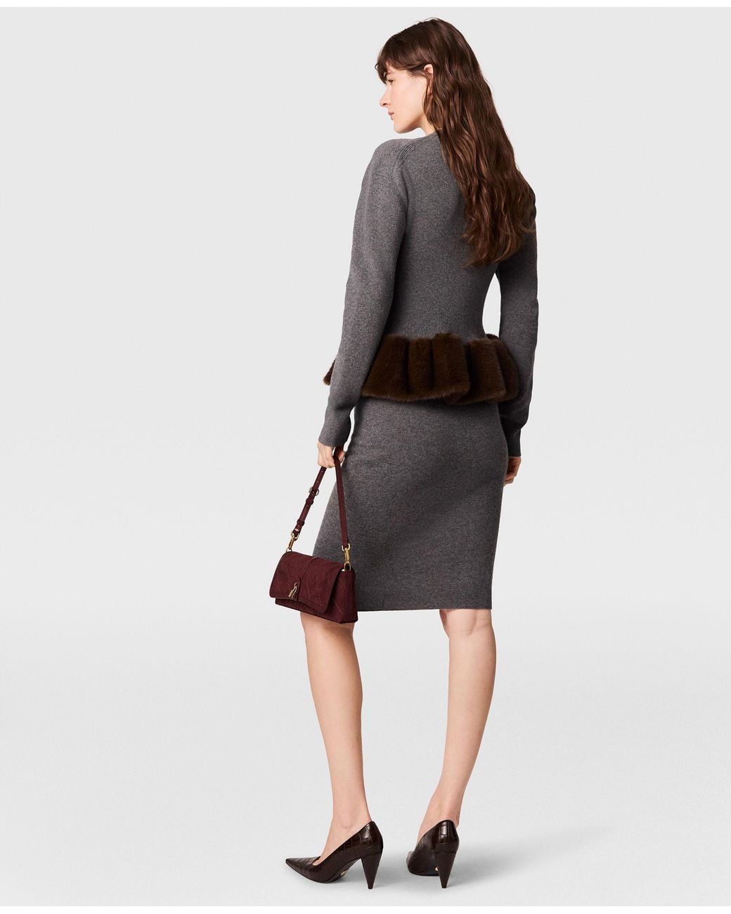 Stella McCartney Gray Mink Trim Crewneck Sweater