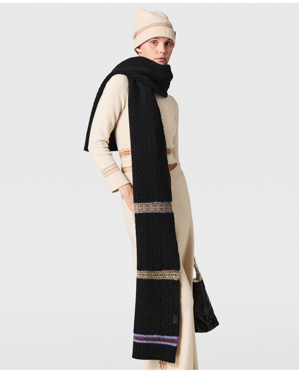 Stella McCartney Black Fair Isle Cable Knit Scarf