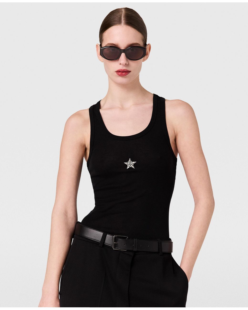 Stella McCartney Black Crystal Star Racerback Tank Top
