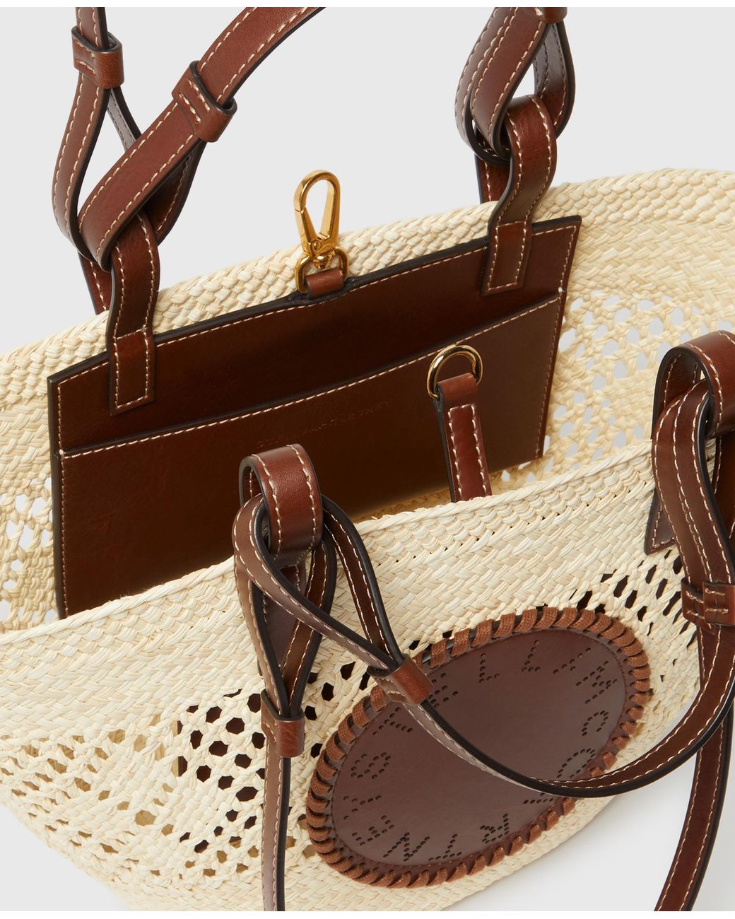 Stella McCartney White Logo Raffia Crochet Medium Tote Bag