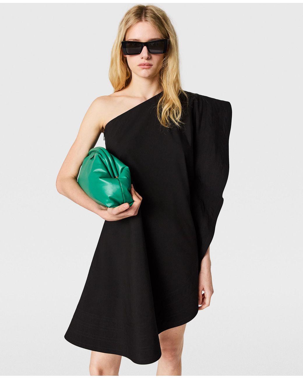 Stella McCartney Black Washed Cotton Asymmetric Mini Dress