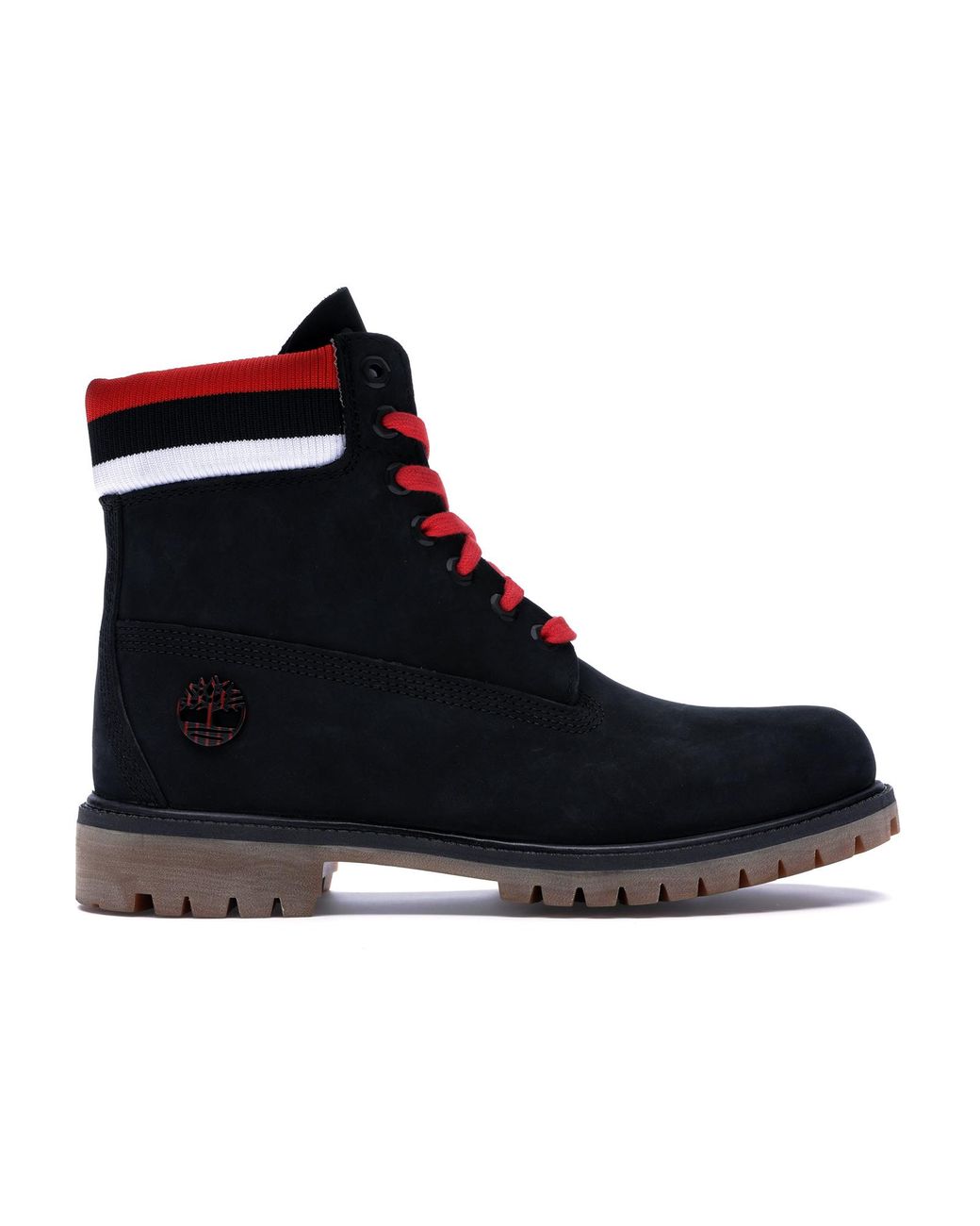 red black timberland boots