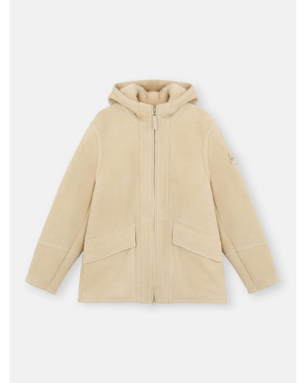 Stone Island Suede Sheepskin Hooded Jacket in Natural for Men Lyst UK