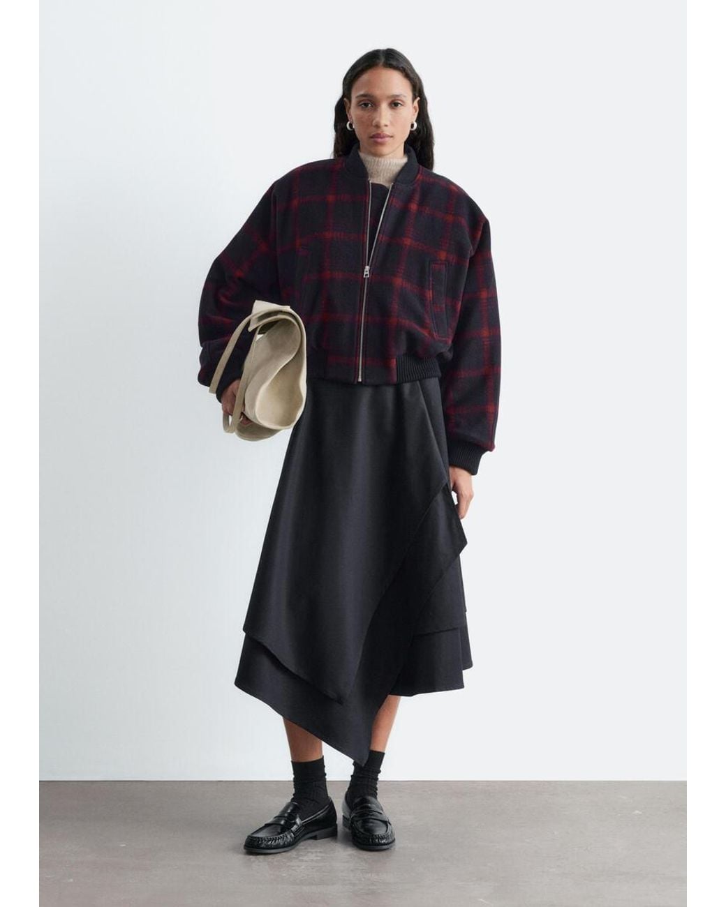 & Other Stories Blue Checked Bomber Jacket