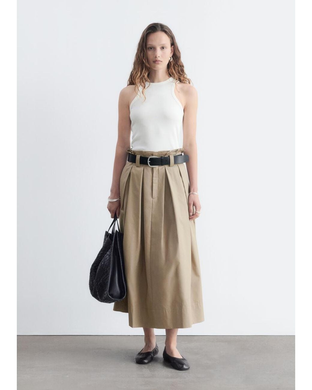 & Other Stories White Pleated Midi Skirt