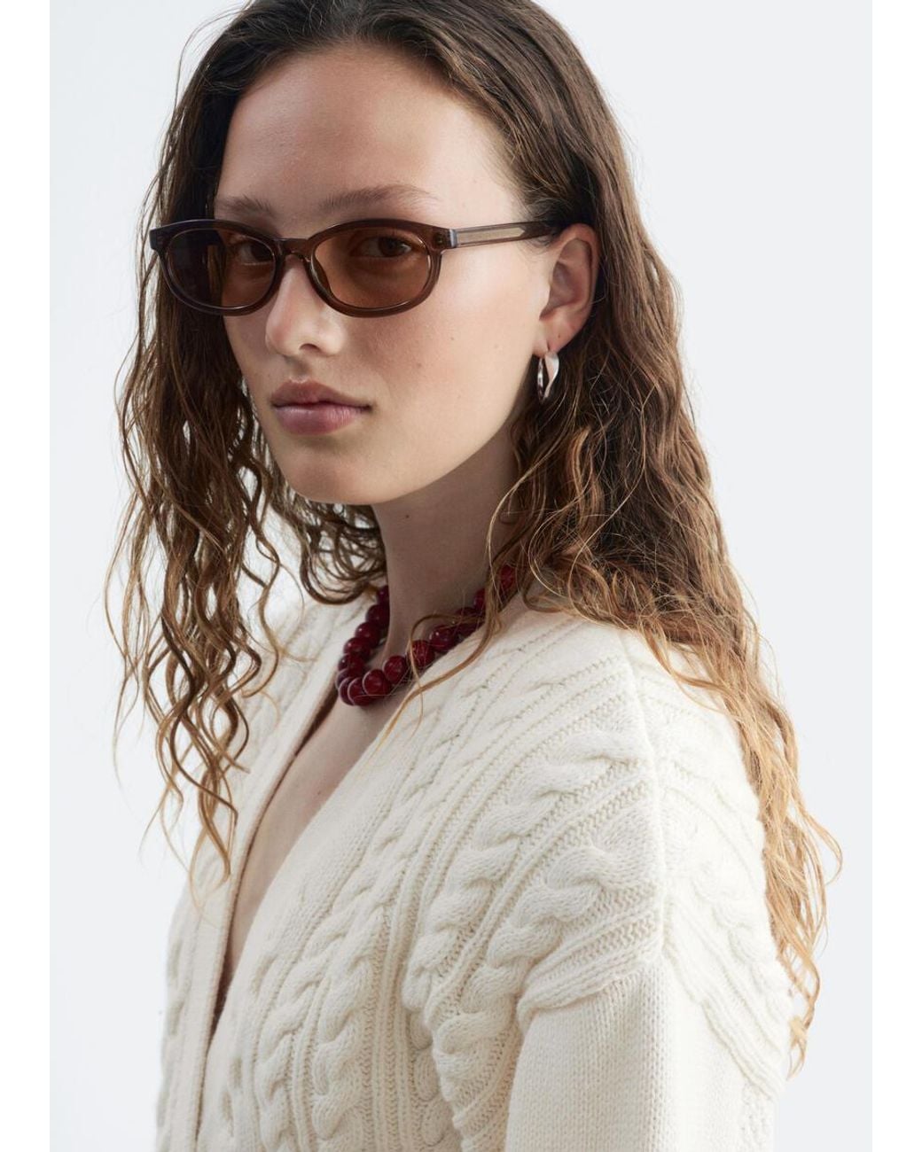 & Other Stories Natural Wool-Cotton Cable Knit Cardigan