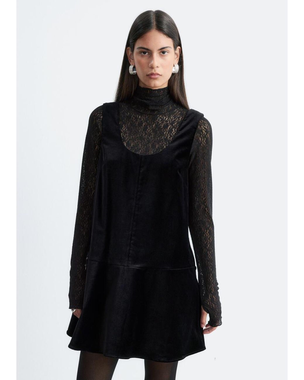 & Other Stories Black Velvet Mini Dress