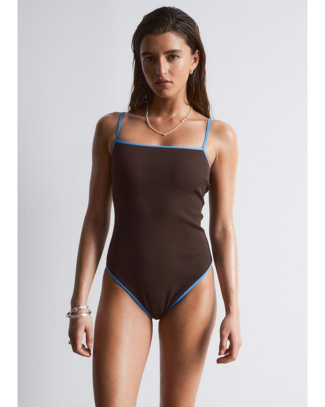 & Other Stories Brown Square-Neck Swimsuit