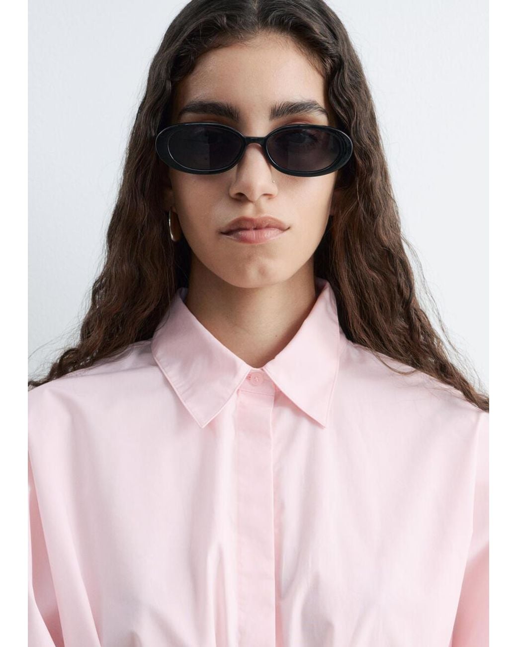 & Other Stories Pink Cotton Poplin Drawstring Shirt
