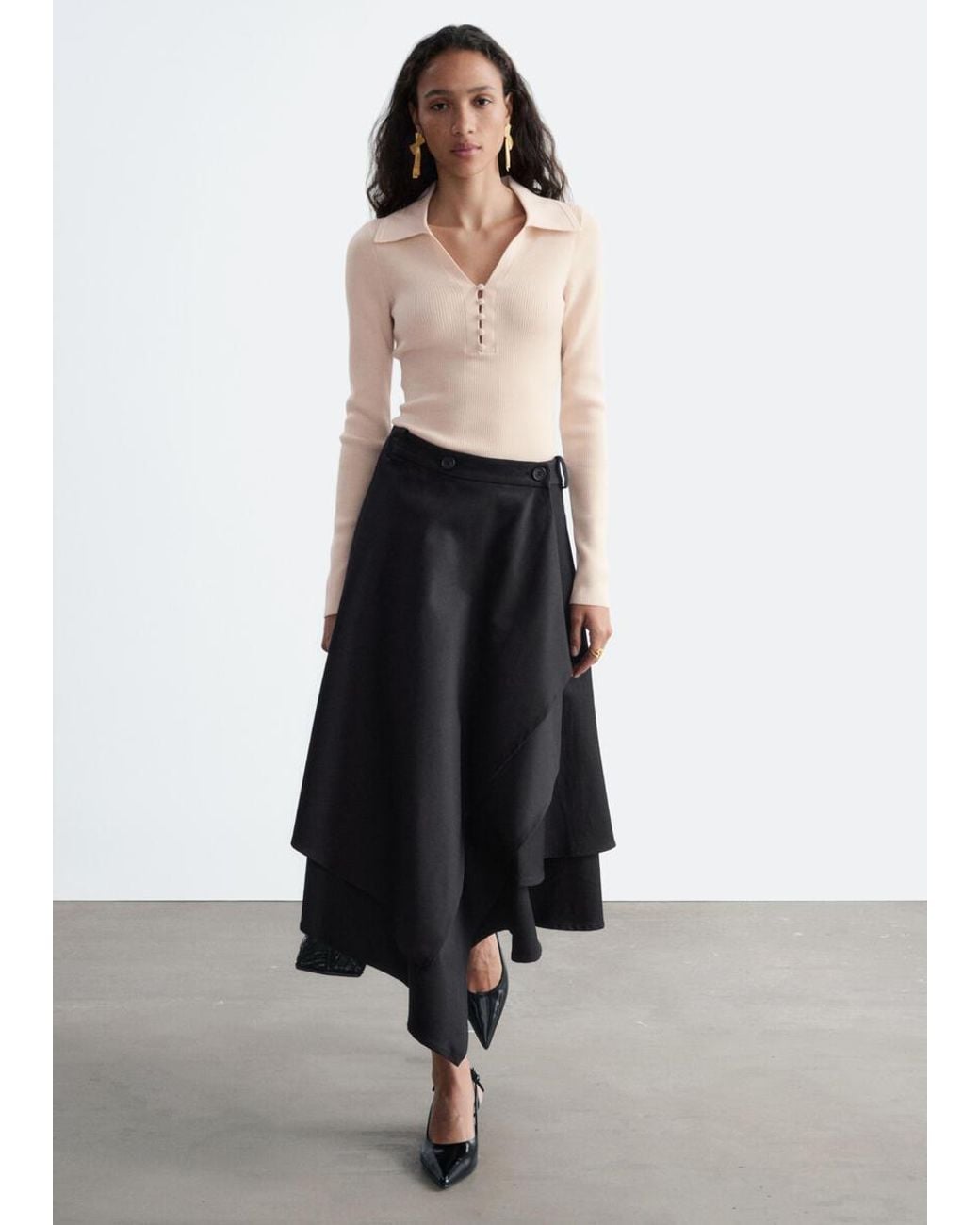 & Other Stories Black Button-Detail Wool Top