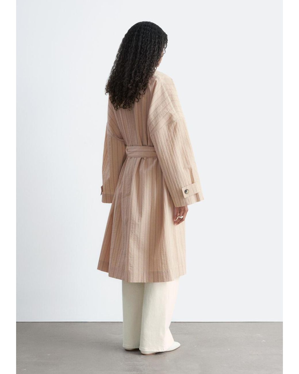 & Other Stories Natural Oversized Pinstripe Trench Coat