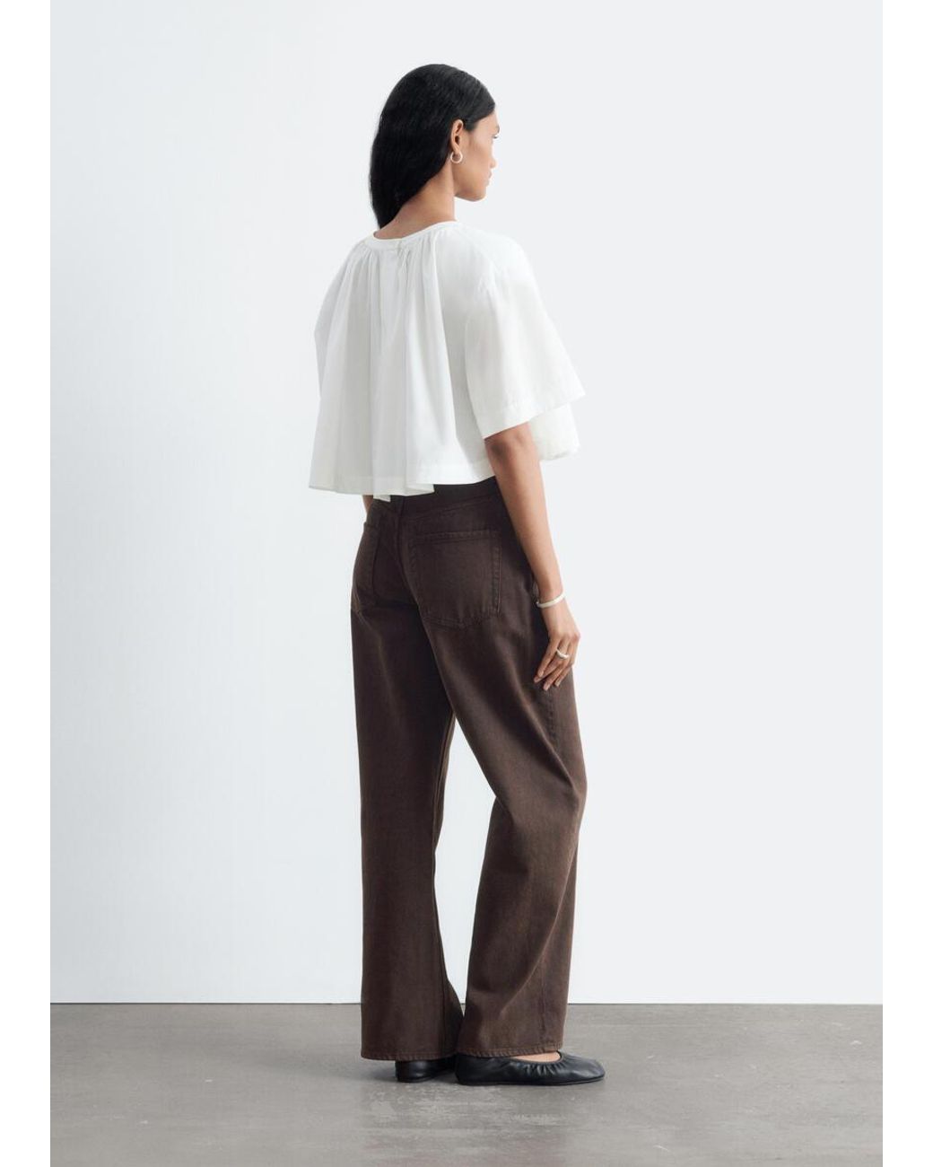 & Other Stories White Gathered Cotton Crop Blouse