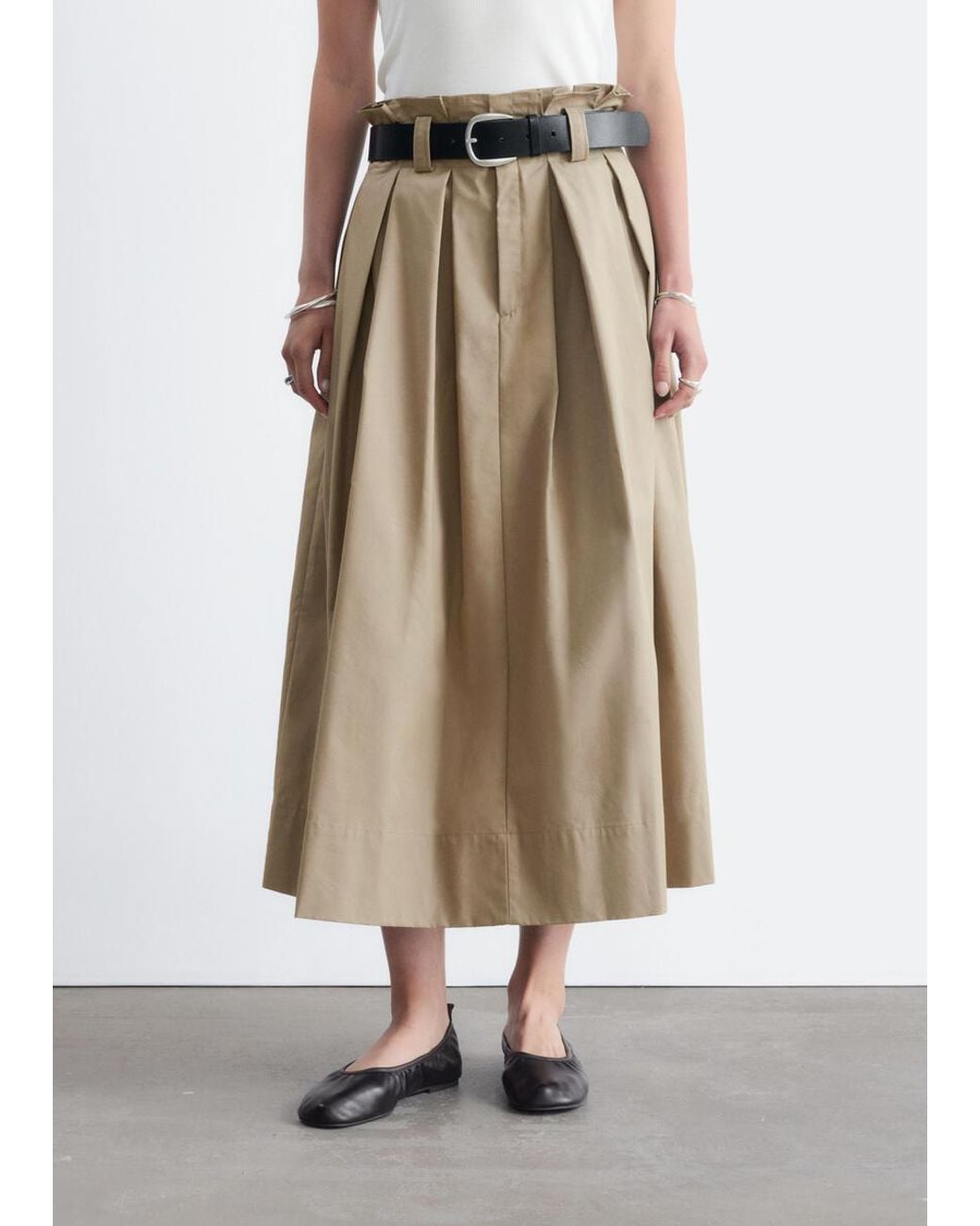 & Other Stories White Pleated Midi Skirt