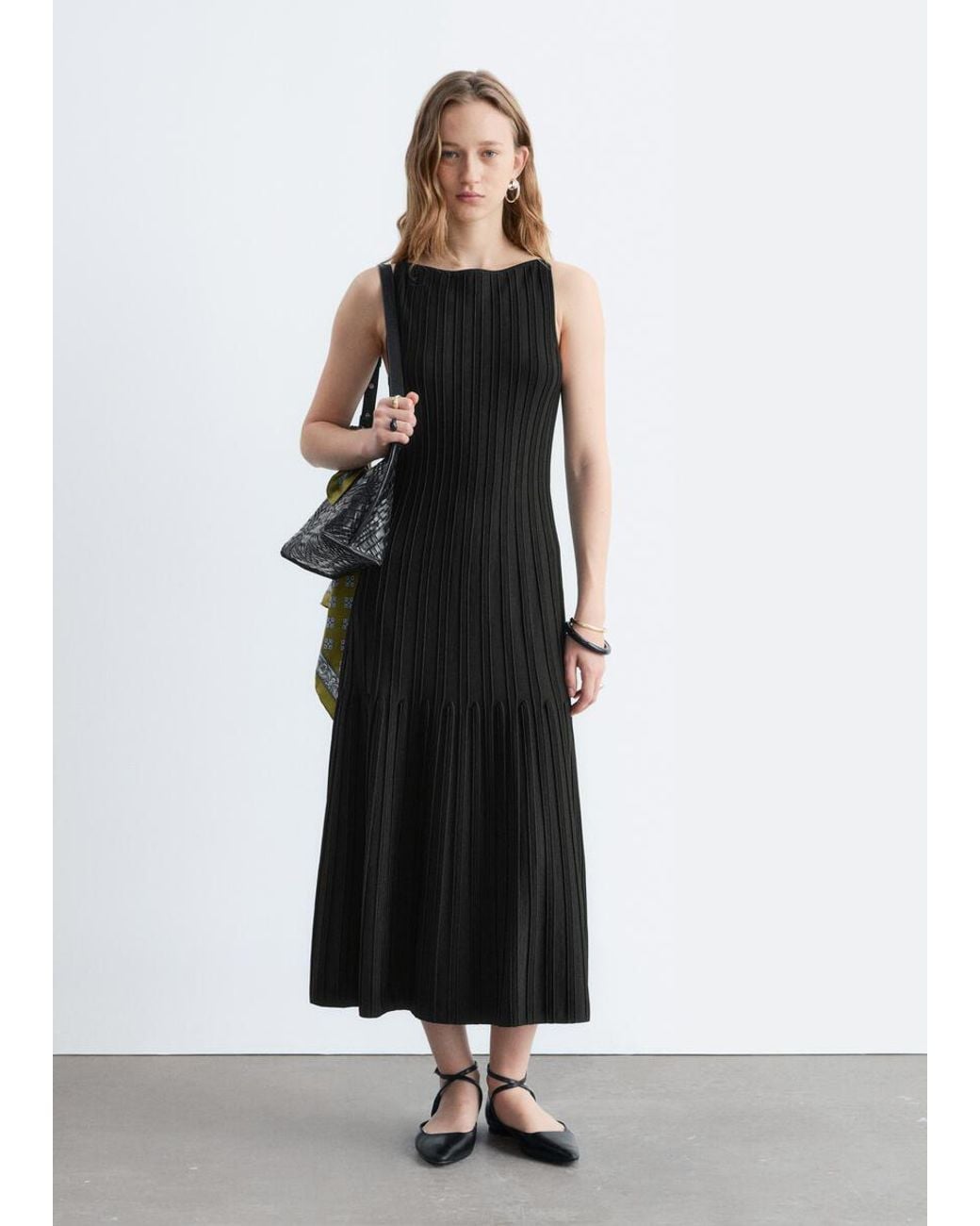 & Other Stories Black Rib-Knit Midi Dress