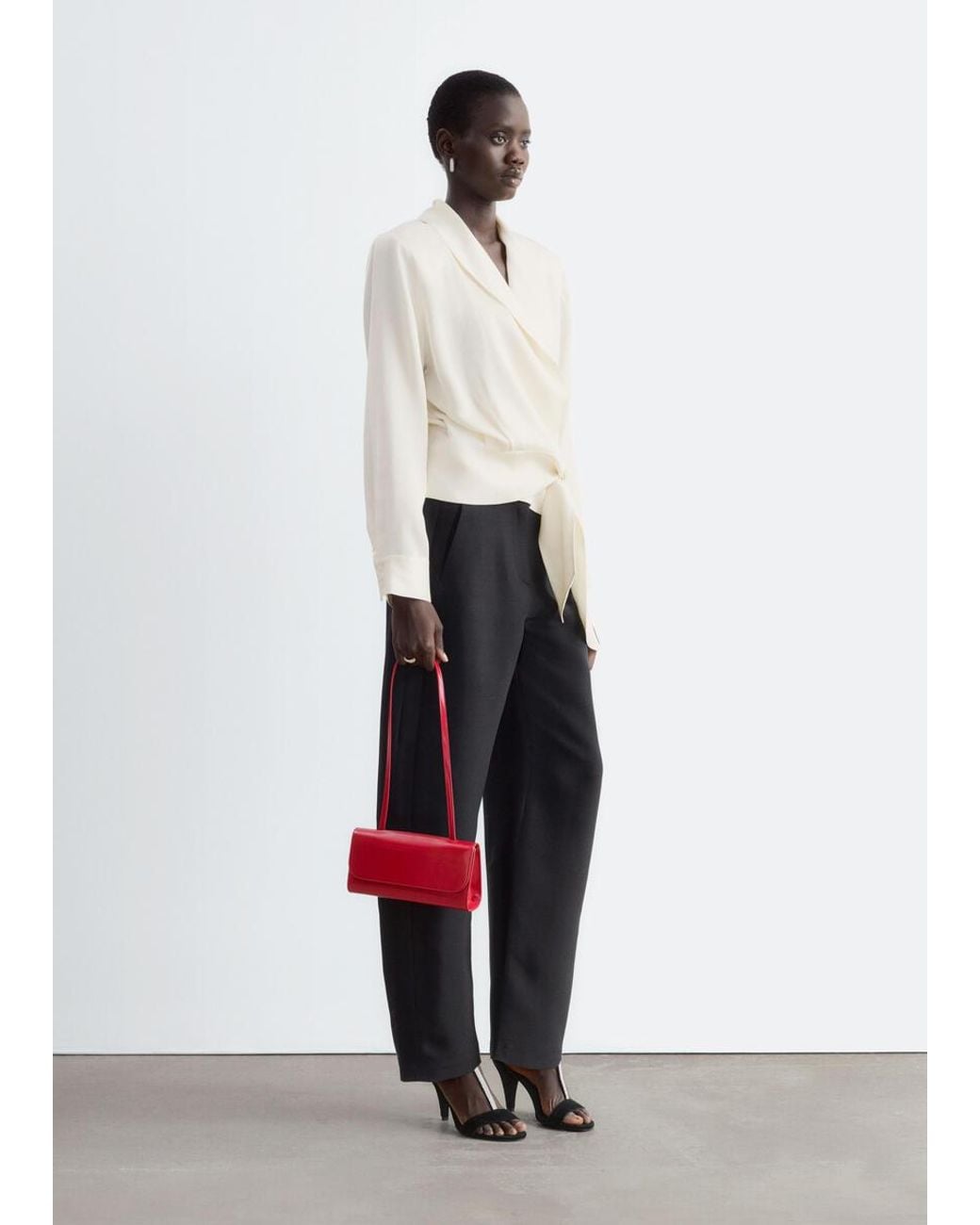 & Other Stories White Shawl-Collar Wrap Blouse