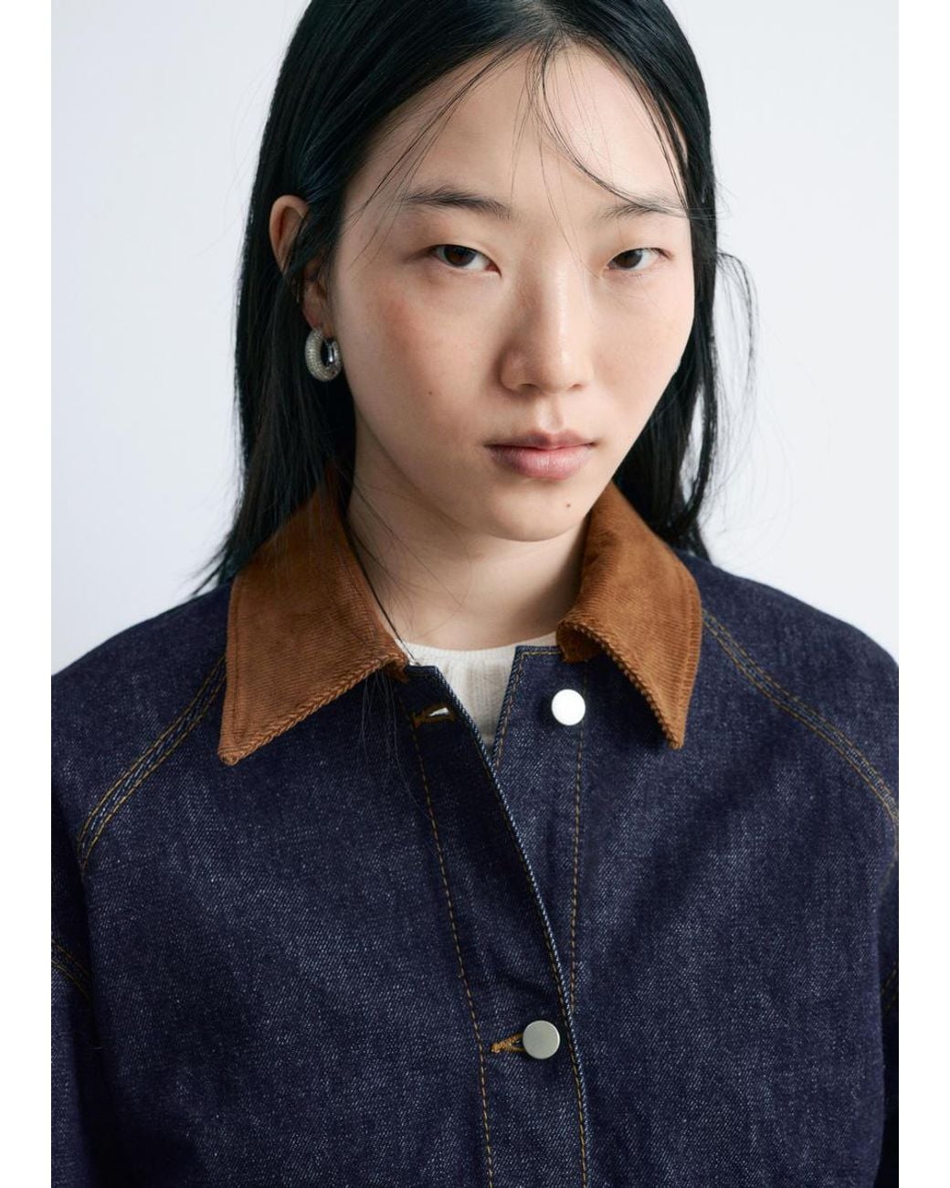 & Other Stories Blue Short Cord-Collar Denim Jacket