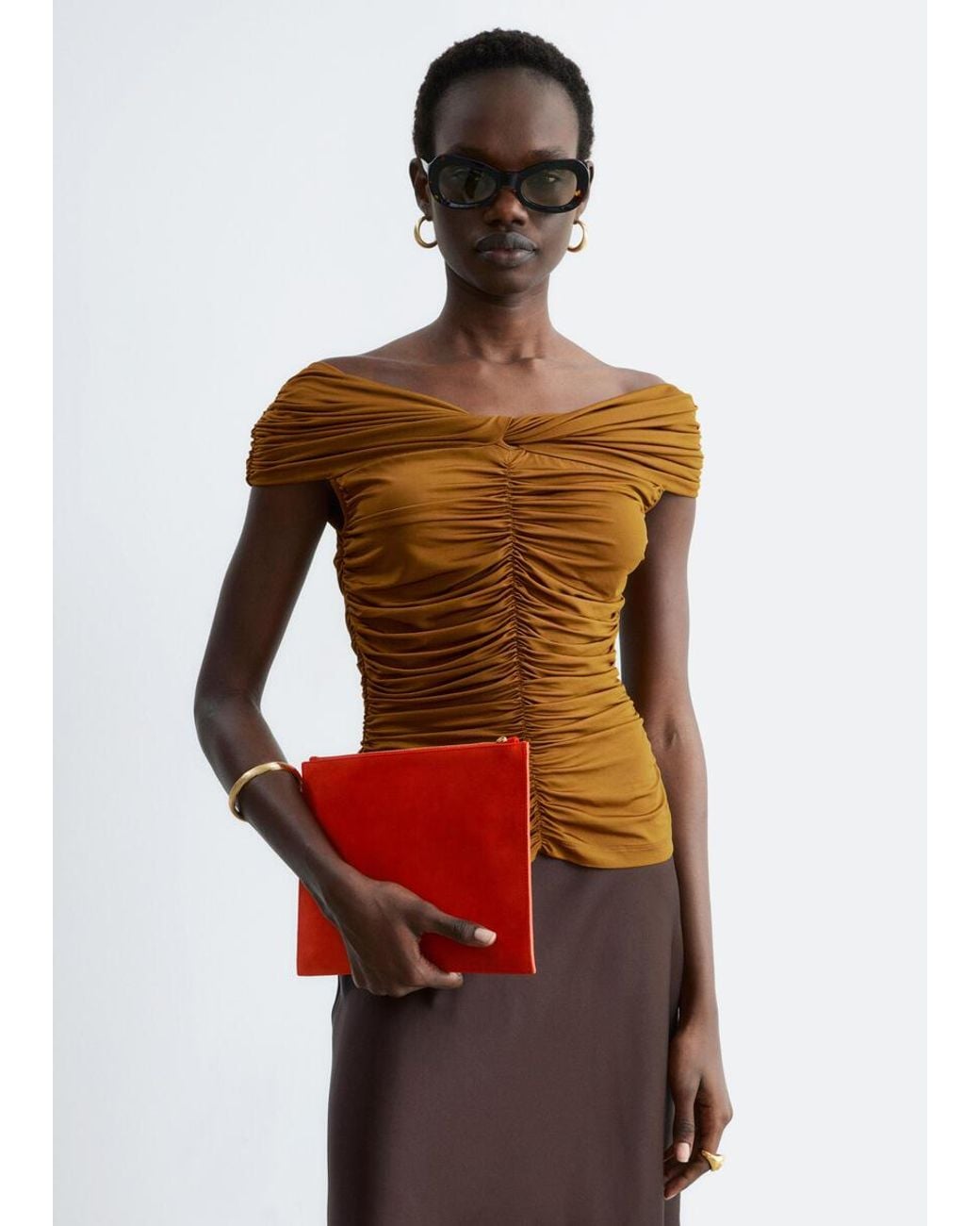 & Other Stories Red Ruched Jersey Top