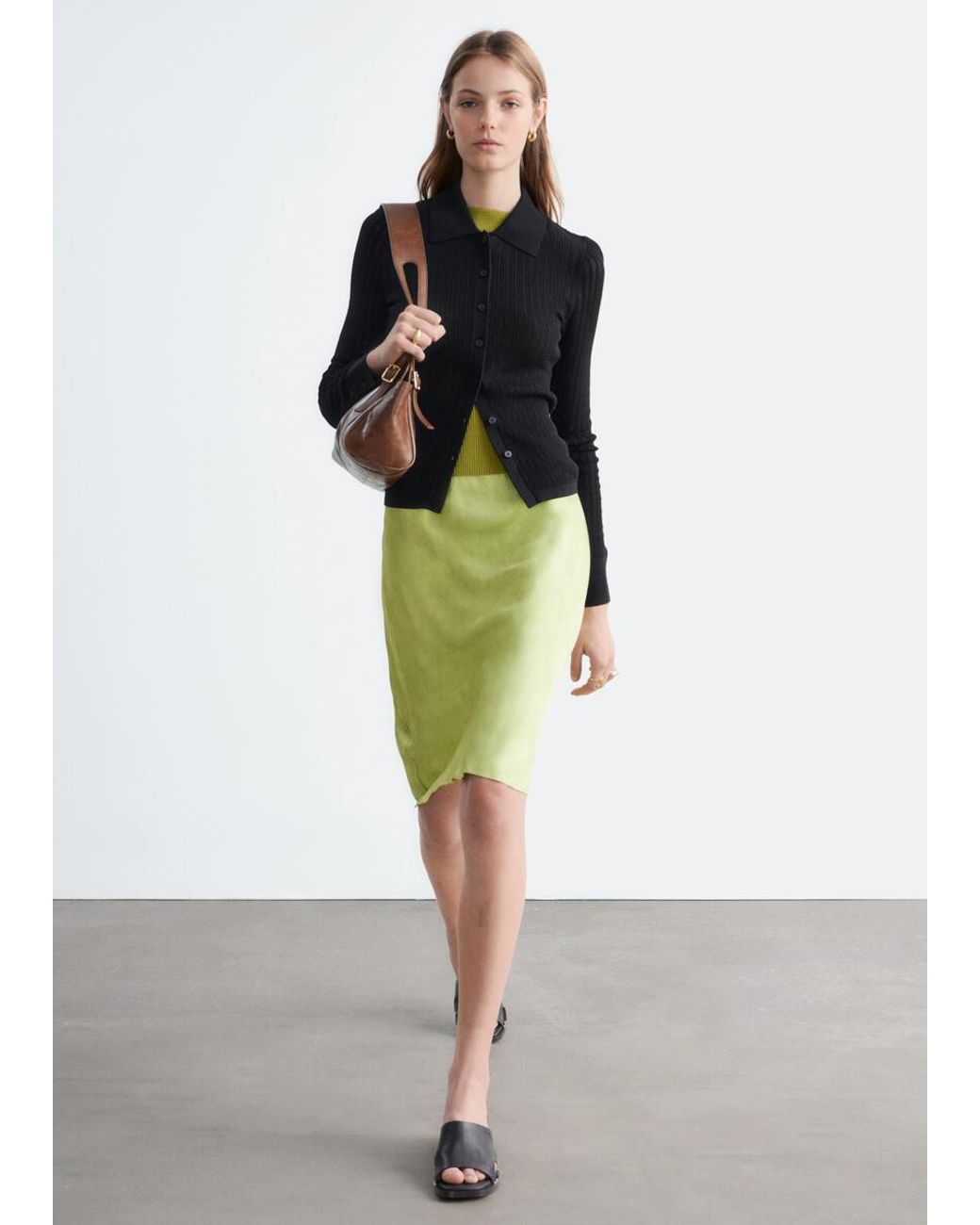 & Other Stories Black Pointelle Rib Polo Shirt