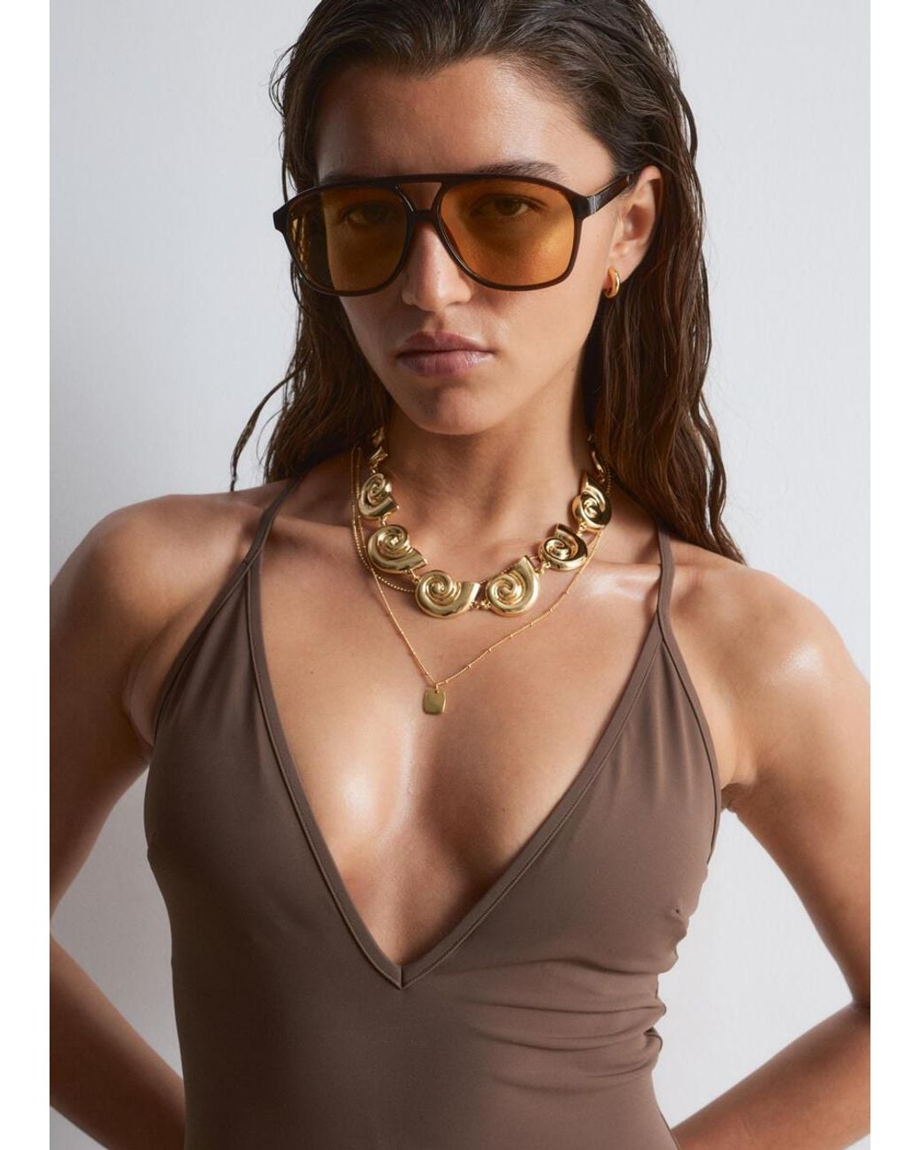 & Other Stories Brown Cross-Back Swimsuit