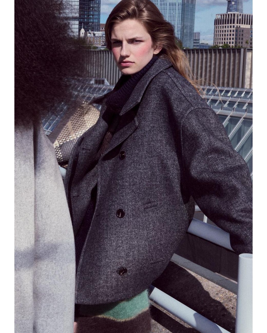 & Other Stories Gray Herringbone Coat