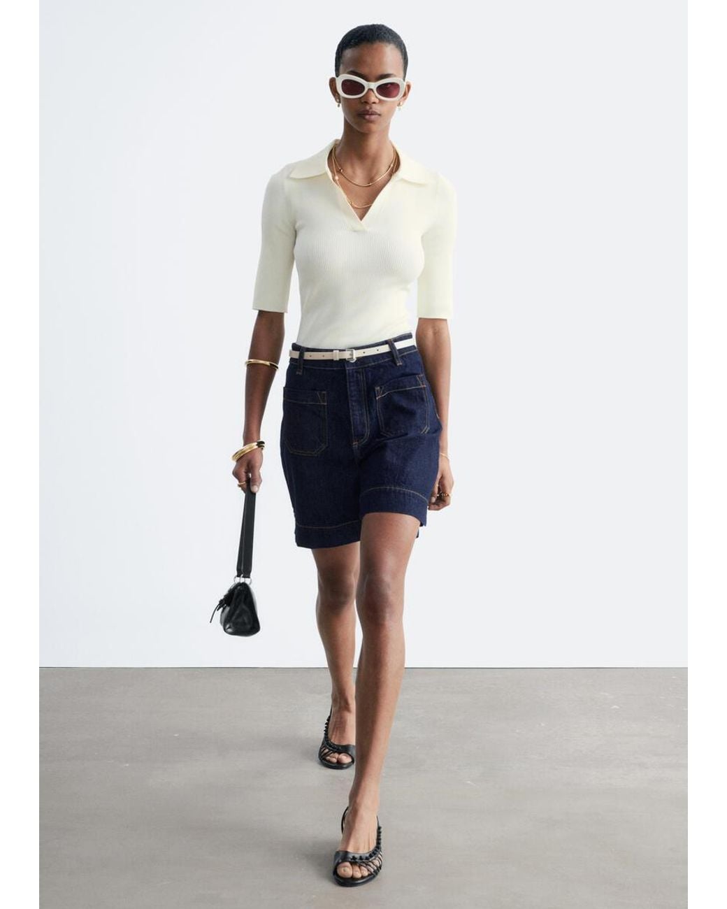 & Other Stories Blue High-Waist Denim Shorts